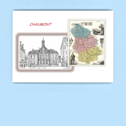 Cartes Postales impression Noir avec dpartement sur la ville de CHAUMONT Titre : hotel de ville