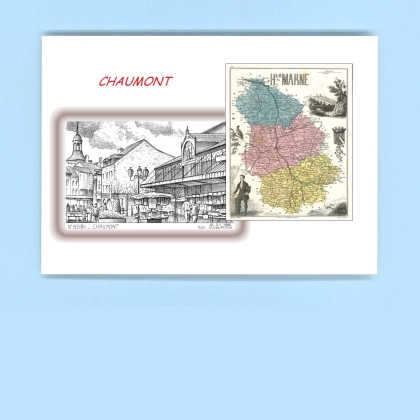 Cartes Postales impression Noir avec dpartement sur la ville de CHAUMONT Titre : vue