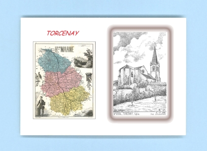 Cartes Postales impression Noir avec dpartement sur la ville de TORCENAY Titre : eglise