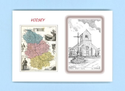 Cartes Postales impression Noir avec dpartement sur la ville de VOISEY Titre : eglise