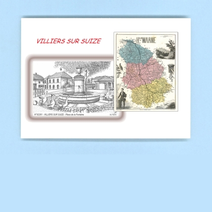 Cartes Postales impression Noir avec dpartement sur la ville de VILLIERS SUR SUIZE Titre : place de la fontaine