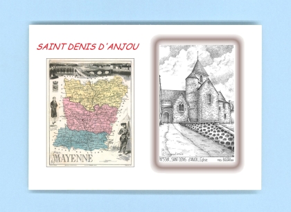 Cartes Postales impression Noir avec dpartement sur la ville de ST DENIS D ANJOU Titre : eglise