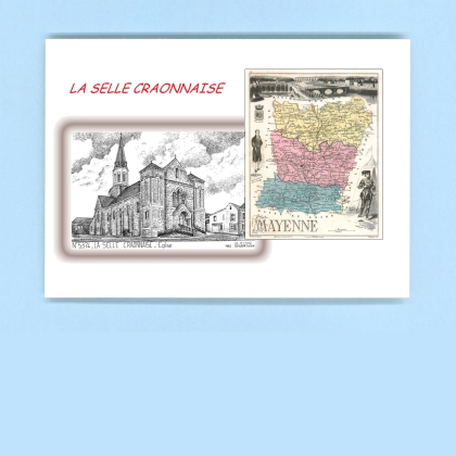 Cartes Postales impression Noir avec dpartement sur la ville de LA SELLE CRAONNAISE Titre : eglise