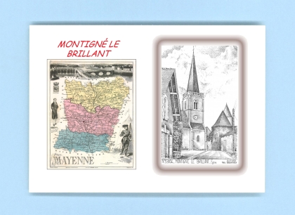 Cartes Postales impression Noir avec dpartement sur la ville de MONTIGNE LE BRILLANT Titre : eglise