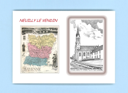 Cartes Postales impression Noir avec dpartement sur la ville de NEUILLY LE VENDIN Titre : place de l eglise
