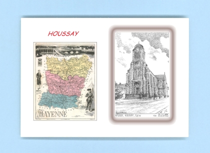 Cartes Postales impression Noir avec dpartement sur la ville de HOUSSAY Titre : eglise