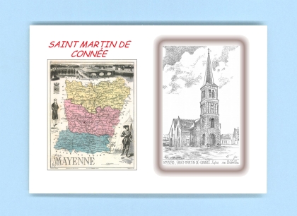 Cartes Postales impression Noir avec dpartement sur la ville de ST MARTIN DE CONNEE Titre : eglise