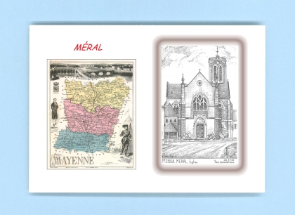 Cartes Postales impression Noir avec dpartement sur la ville de MERAL Titre : eglise
