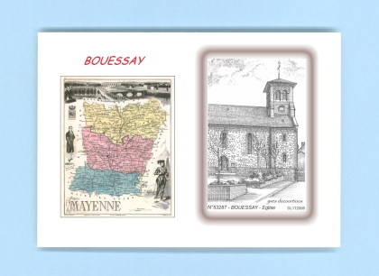 Cartes Postales impression Noir avec dpartement sur la ville de BOUESSAY Titre : eglise