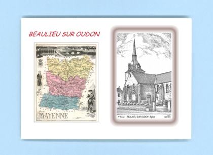 Cartes Postales impression Noir avec dpartement sur la ville de BEAULIEU SUR OUDON Titre : eglise