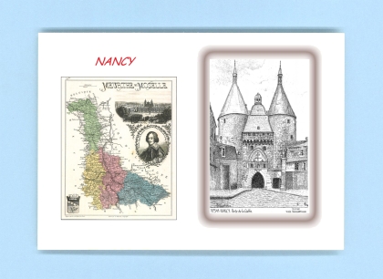 Cartes Postales impression Noir avec dpartement sur la ville de NANCY Titre : porte de la craffe