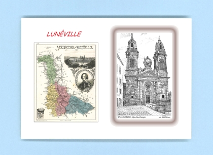 Cartes Postales impression Noir avec dpartement sur la ville de LUNEVILLE Titre : eglise st jacques