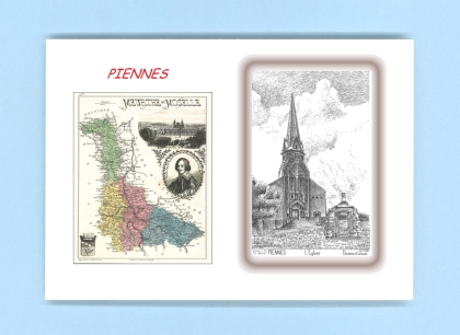Cartes Postales impression Noir avec dpartement sur la ville de PIENNES Titre : l eglise