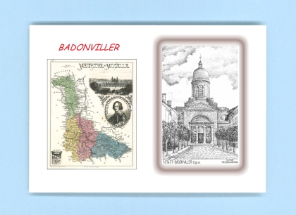Cartes Postales impression Noir avec dpartement sur la ville de BADONVILLER Titre : eglise