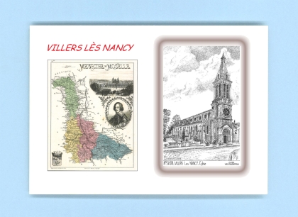 Cartes Postales impression Noir avec dpartement sur la ville de VILLERS LES NANCY Titre : eglise