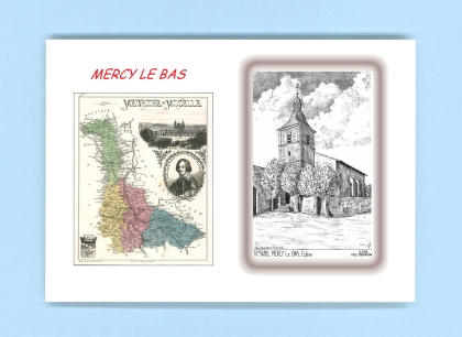 Cartes Postales impression Noir avec dpartement sur la ville de MERCY LE BAS Titre : eglise