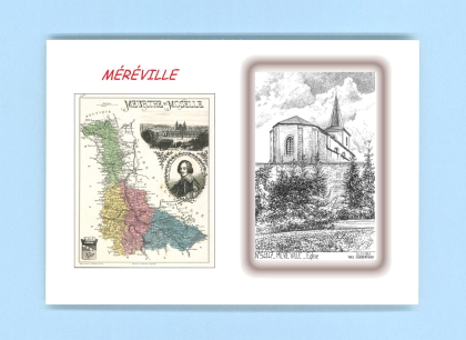 Cartes Postales impression Noir avec dpartement sur la ville de MEREVILLE Titre : eglise