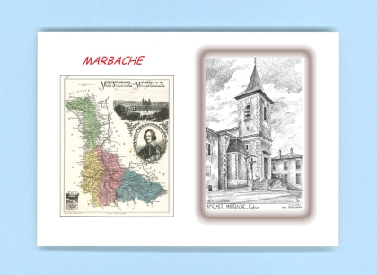 Cartes Postales impression Noir avec dpartement sur la ville de MARBACHE Titre : eglise
