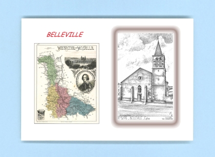 Cartes Postales impression Noir avec dpartement sur la ville de BELLEVILLE Titre : eglise