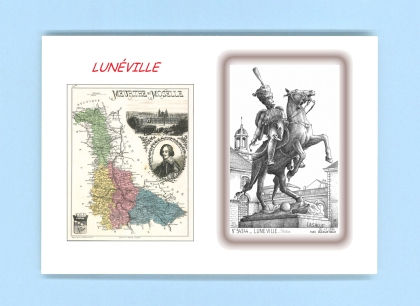 Cartes Postales impression Noir avec dpartement sur la ville de LUNEVILLE Titre : statue