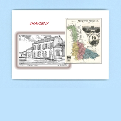 Cartes Postales impression Noir avec dpartement sur la ville de CHAVIGNY Titre : mairie