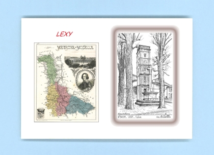 Cartes Postales impression Noir avec dpartement sur la ville de LEXY Titre : eglise