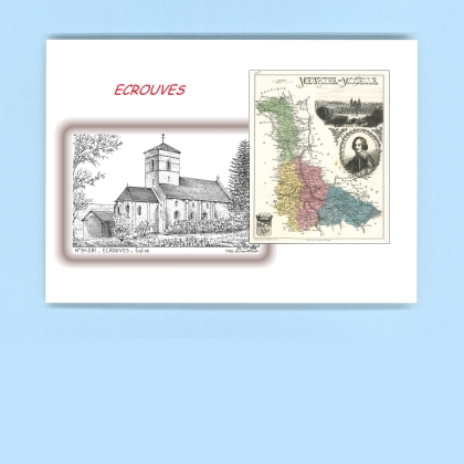 Cartes Postales impression Noir avec dpartement sur la ville de ECROUVES Titre : eglise