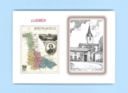 Cartes Postales impression Noir avec dpartement sur la ville de LUDRES Titre : le clocher