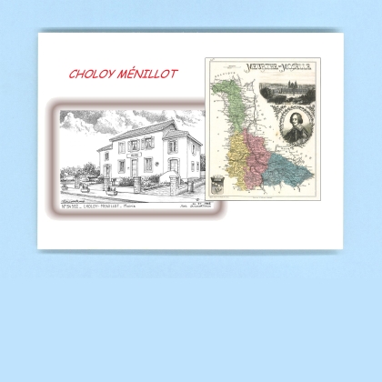 Cartes Postales impression Noir avec dpartement sur la ville de CHOLOY MENILLOT Titre : mairie