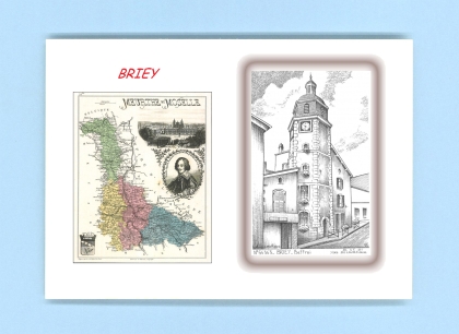 Cartes Postales impression Noir avec dpartement sur la ville de BRIEY Titre : beffroi