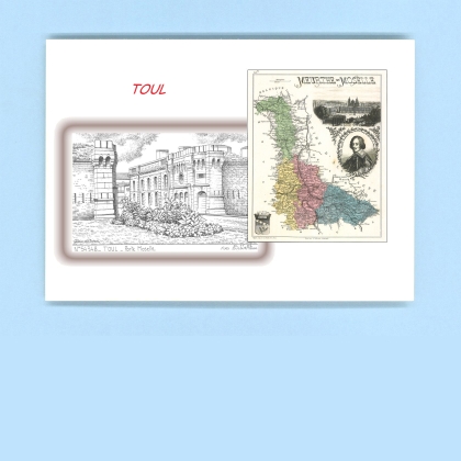Cartes Postales impression Noir avec dpartement sur la ville de TOUL Titre : porte moselle