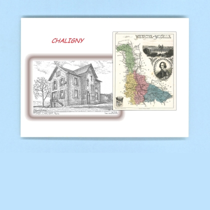 Cartes Postales impression Noir avec dpartement sur la ville de CHALIGNY Titre : mairie