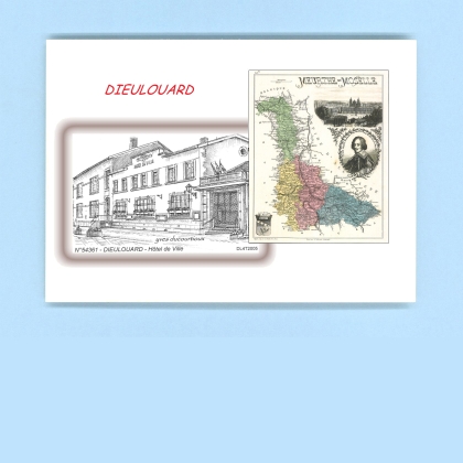 Cartes Postales impression Noir avec dpartement sur la ville de DIEULOUARD Titre : hotel de ville