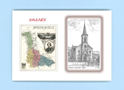 Cartes Postales impression Noir avec dpartement sur la ville de SAULNES Titre : eglise