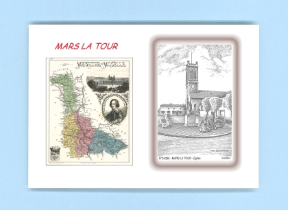 Cartes Postales impression Noir avec dpartement sur la ville de MARS LA TOUR Titre : eglise