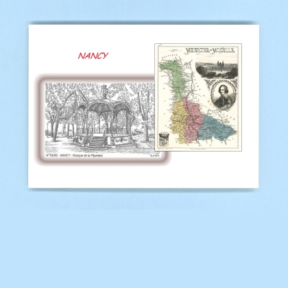 Cartes Postales impression Noir avec dpartement sur la ville de NANCY Titre : kiosque de la pepiniere