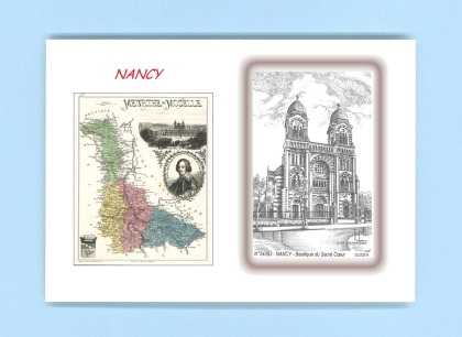 Cartes Postales impression Noir avec dpartement sur la ville de NANCY Titre : basilique du sacre coeur
