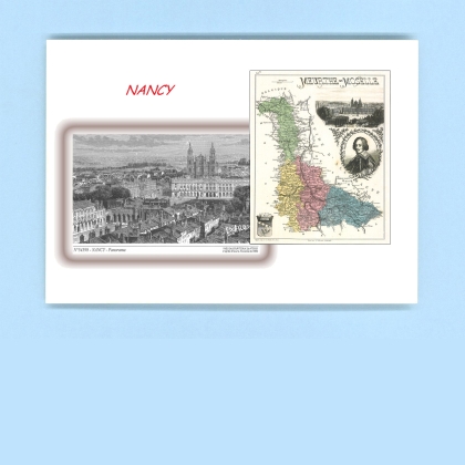 Cartes Postales impression Noir avec dpartement sur la ville de NANCY Titre : panorama