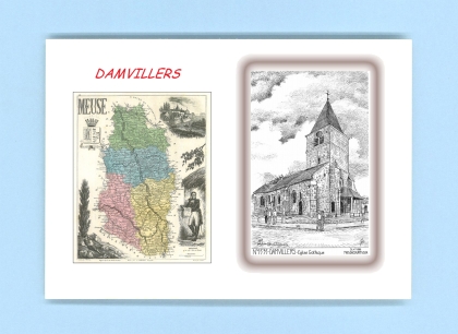 Cartes Postales impression Noir avec dpartement sur la ville de DAMVILLERS Titre : eglise gothique