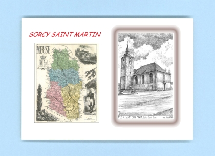 Cartes Postales impression Noir avec dpartement sur la ville de SORCY ST MARTIN Titre : eglise st remi