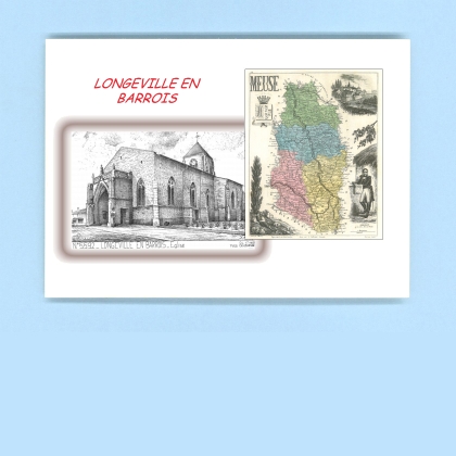 Cartes Postales impression Noir avec dpartement sur la ville de LONGEVILLE EN BARROIS Titre : eglise
