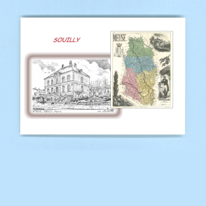 Cartes Postales impression Noir avec dpartement sur la ville de SOUILLY Titre : ancienne mairie