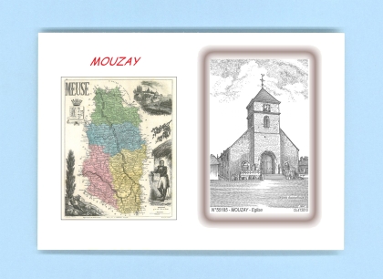 Cartes Postales impression Noir avec dpartement sur la ville de MOUZAY Titre : eglise