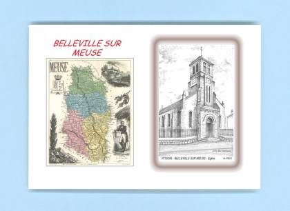 Cartes Postales impression Noir avec dpartement sur la ville de BELLEVILLE SUR MEUSE Titre : eglise