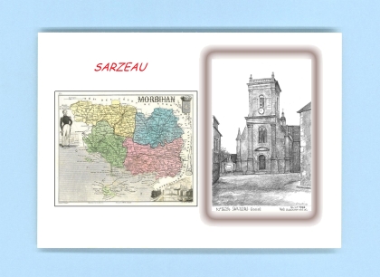 Cartes Postales impression Noir avec dpartement sur la ville de SARZEAU Titre : eglise