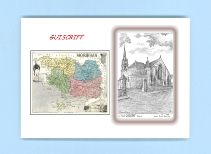 Cartes Postales impression Noir avec dpartement sur la ville de GUISCRIFF Titre : eglise