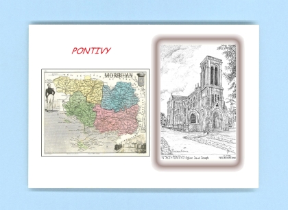 Cartes Postales impression Noir avec dpartement sur la ville de PONTIVY Titre : eglise st joseph