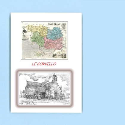 Cartes Postales impression Noir avec dpartement sur la ville de LE GORVELLO Titre : eglise