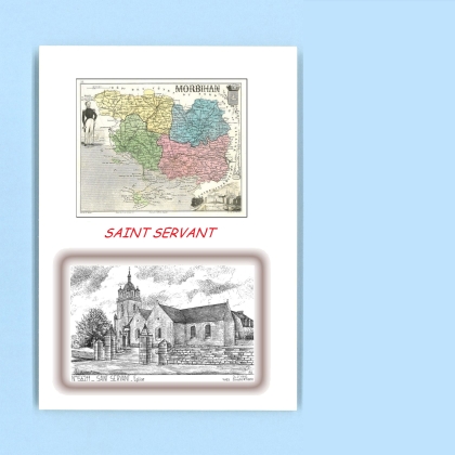 Cartes Postales impression Noir avec dpartement sur la ville de ST SERVANT Titre : eglise