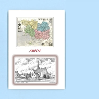Cartes Postales impression Noir avec dpartement sur la ville de AMBON Titre : eglise